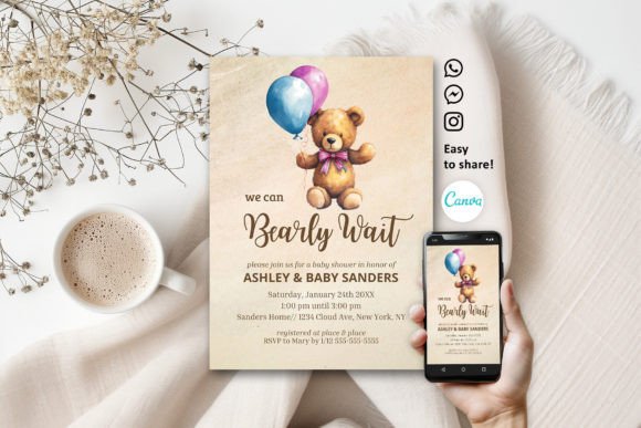 Bearly Wait Pink Baby Shower Invitation: A Customizable Digital Template