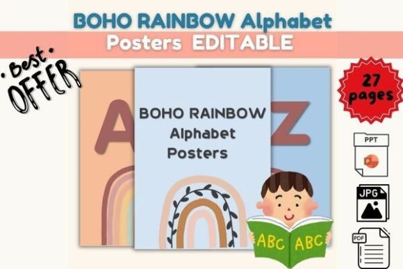 BOHO RAINBOW Alphabet Posters EDITABLE