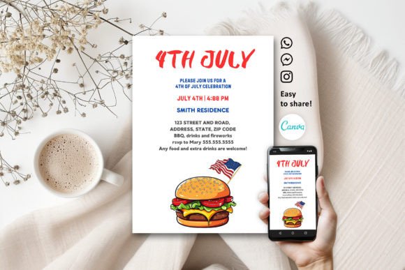 Burger American 4th July Invitation Template