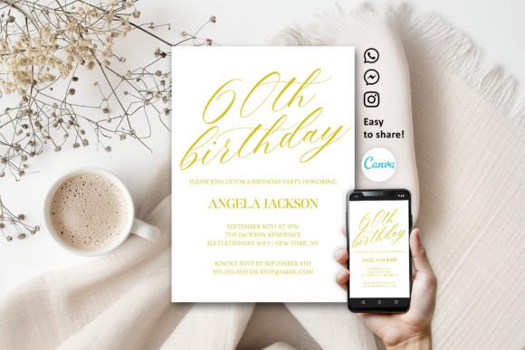 Elegant Gold 60th Birthday Invitation
