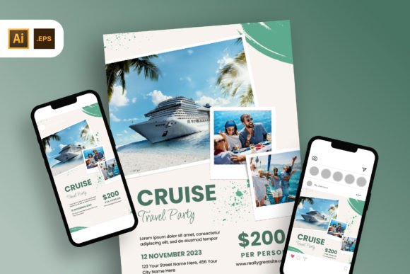 Green Watercolor Cruise Party Flyer