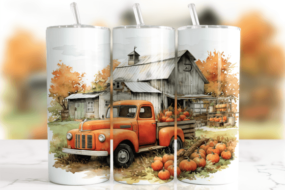Vintage Pumpkin Truck Halloween Tumbler